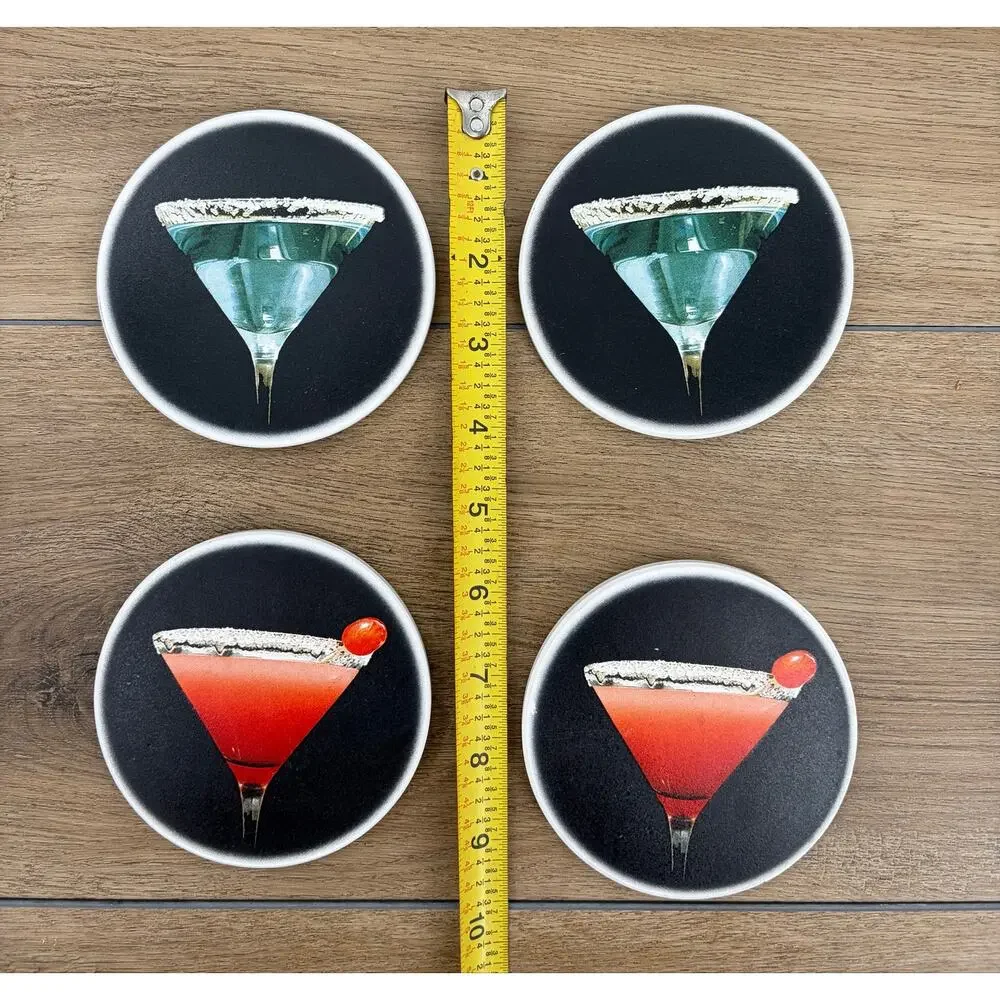 Vintage Retro Ceramic Martini Cocktail Drink Coasters - Set of 4 Black/Multi